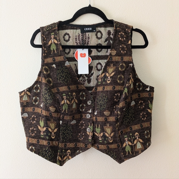 NWT Cider Jacquard Cottagecore Print Vest Top and Mini Skirt Set sz 1XL - Picture 2 of 13